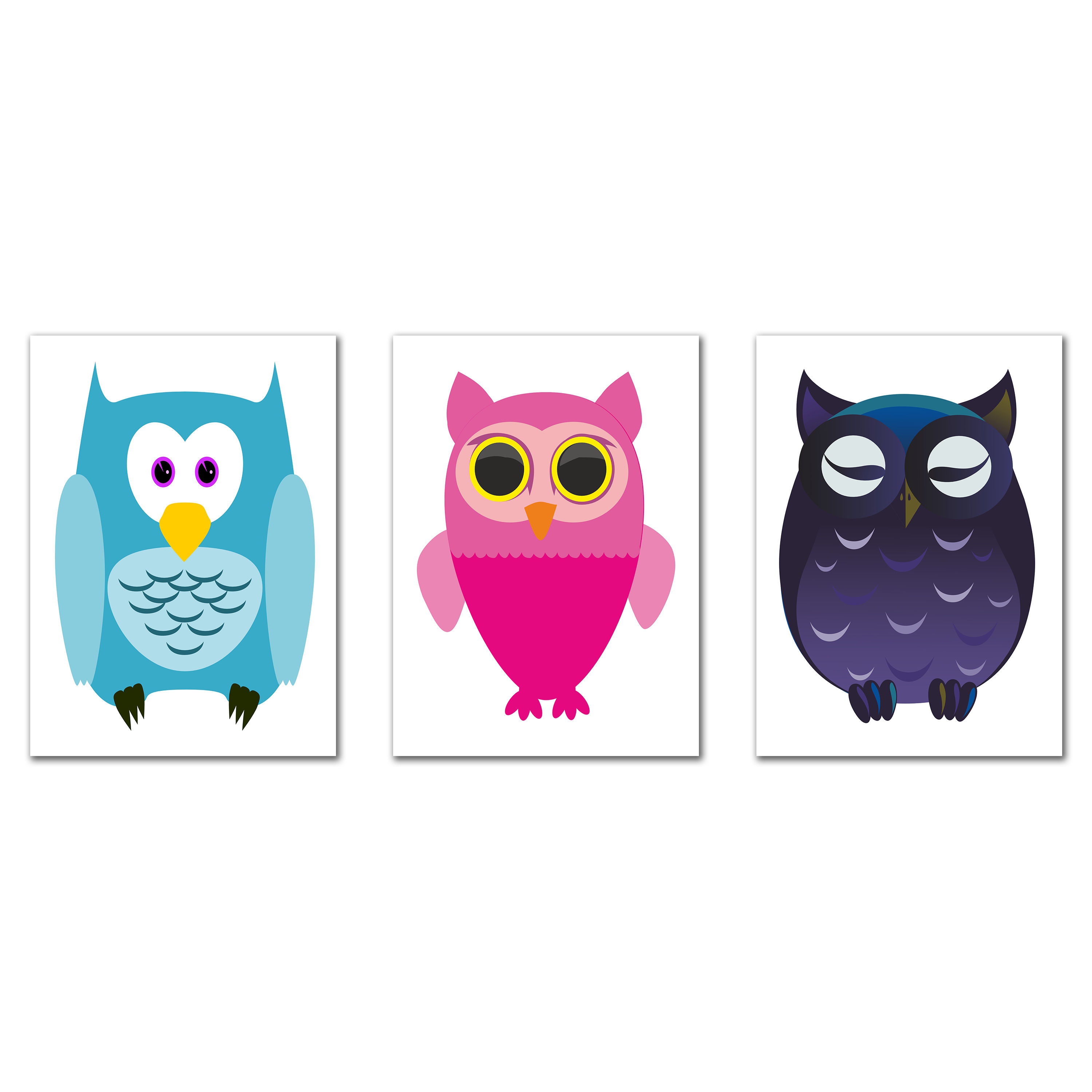 WENS "Owl Creation"  Set of 3 Sparkle Laminated Kids Wall Panels (61 x 28 cm)