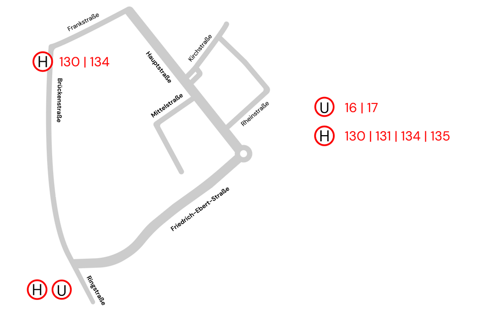 Karte der Praxis Rodenkirchen. Erreichbar durch Buslinie 130, 131, 134 und 135 und Bahn Linie 16 und 17.
