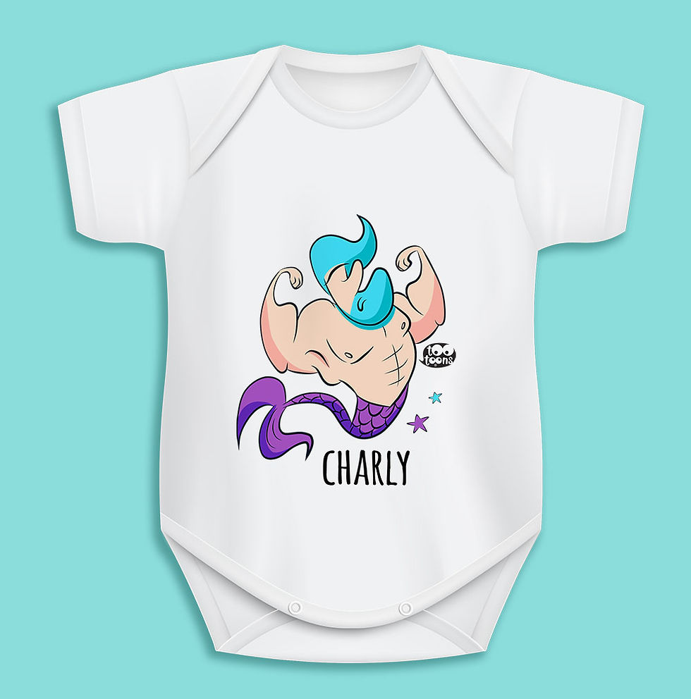 Body blanc Tootoons, modèle Sirène musclée, texte personnalisable