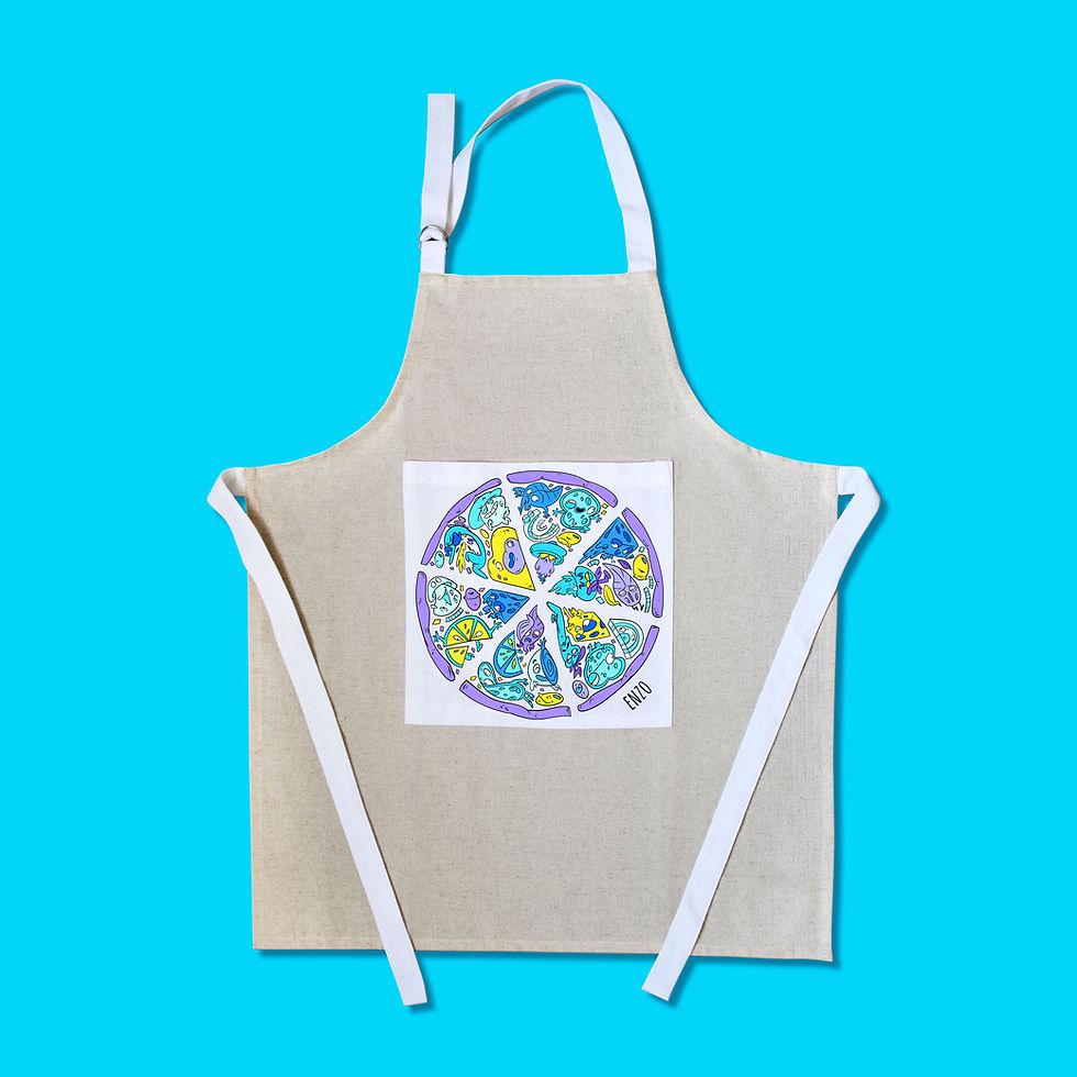 Miniature : Tablier motif cartoon Tootoons, modèle Pizza bleu, texte personnalisable