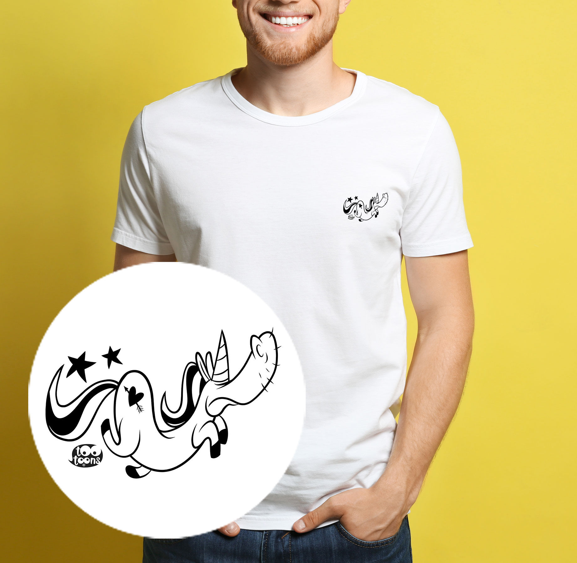 Tee-shirt Homme motif cartoon Tootoons, modèle Licorne planeuse, col rond