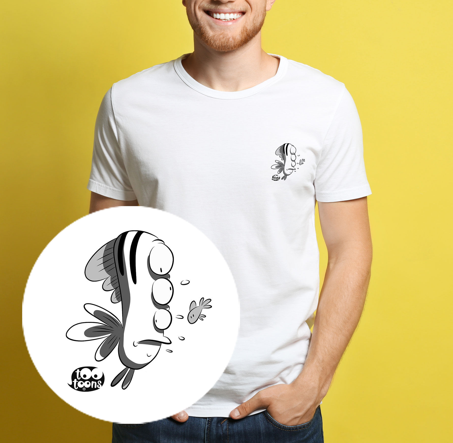Tee-shirt Homme motif cartoon Tootoons, modèle Poisson étrange, col rond