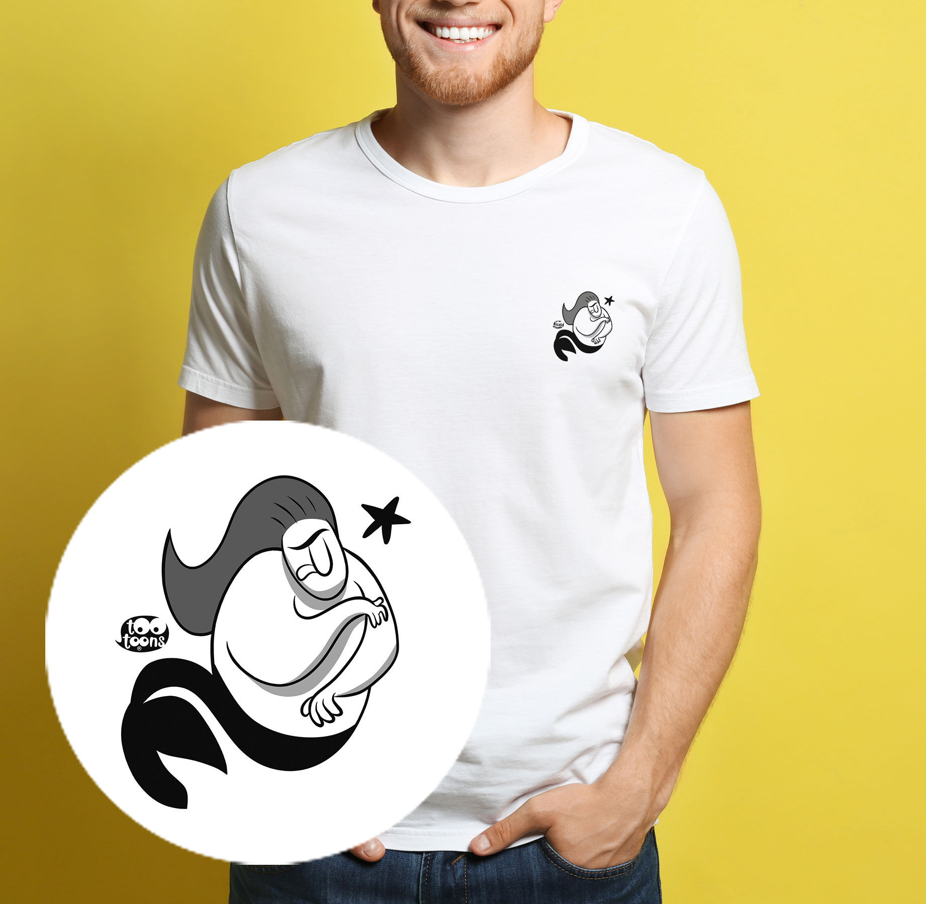 Tee-shirt Homme motif cartoon Tootoons, modèle Sirène enrobée, col rond