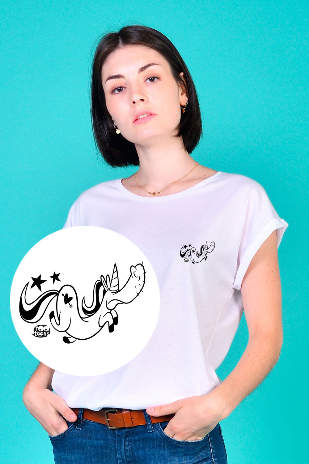 Tee-shirt Femme motif cartoon Tootoons, modèle Licorne planeuse