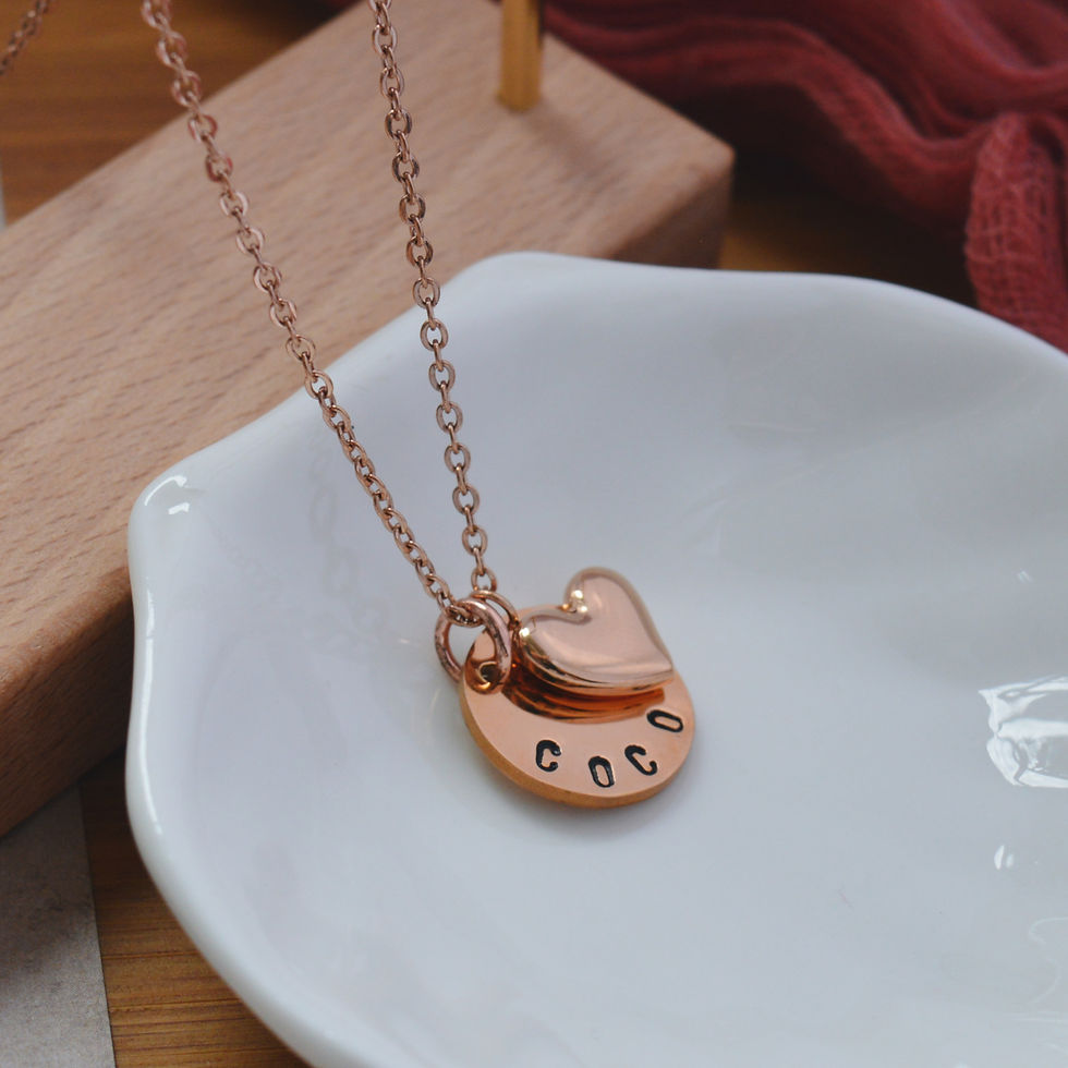 Stainless Steel My Love Necklace + Round Handstamped Pendant | ROSE GOLD