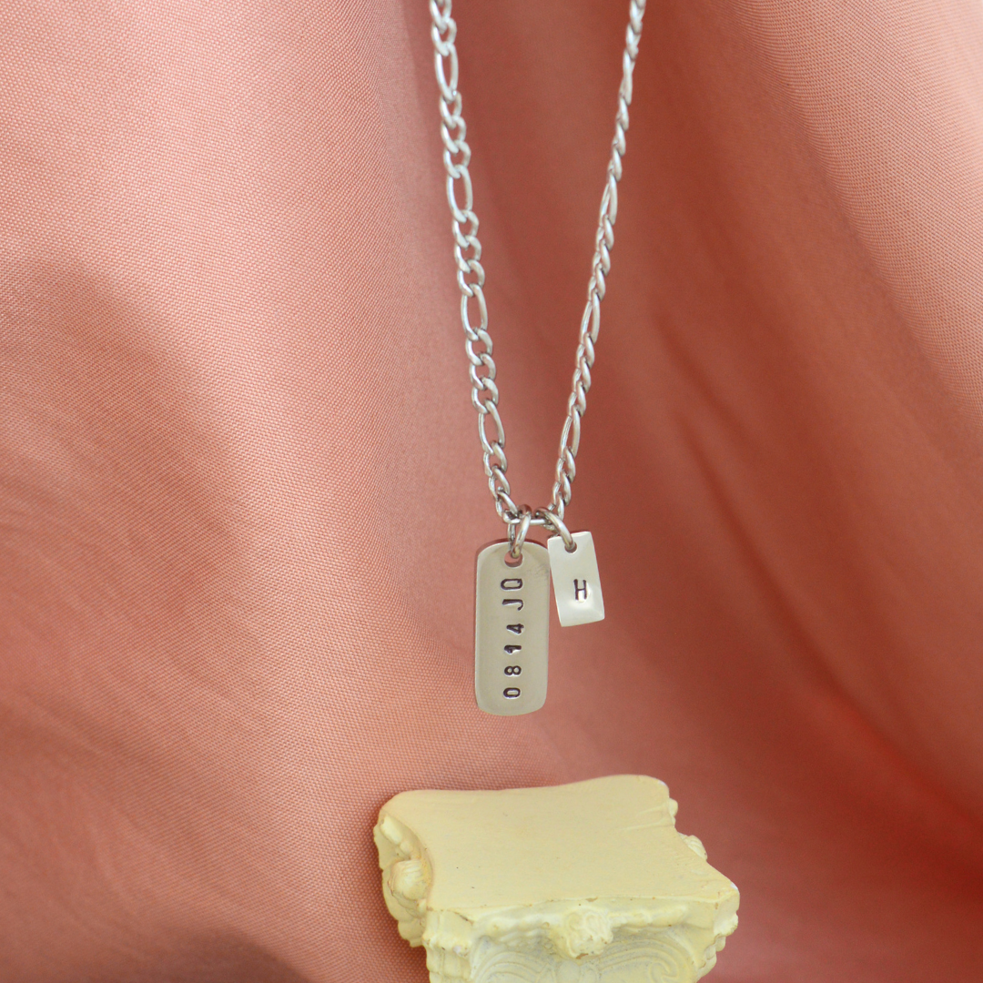 Stainless Steel 3mm BNK Necklace + Handstamped Pendant (mix)