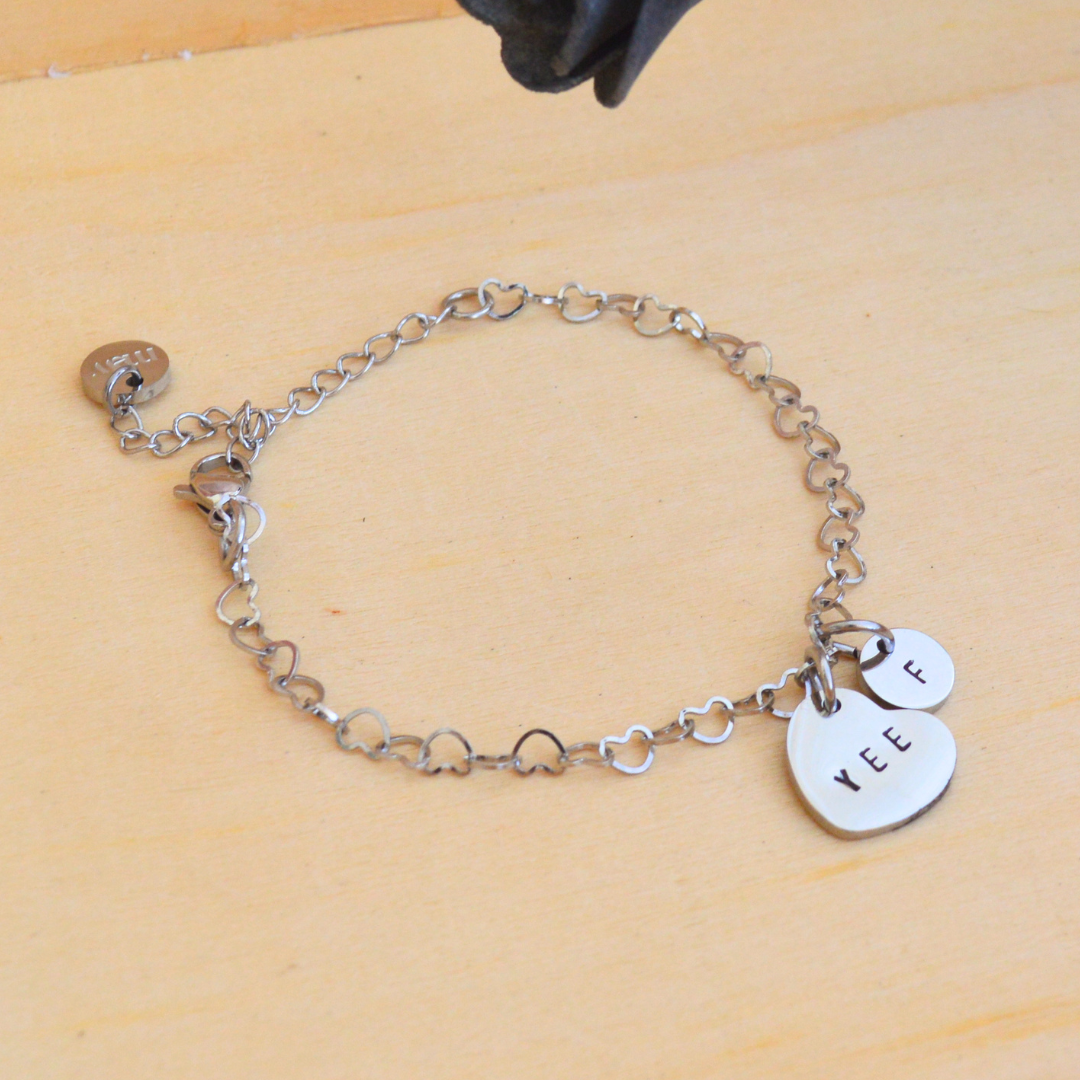 Stainless Steel Love Link Bracelet + Handstamped Pendant (mix)