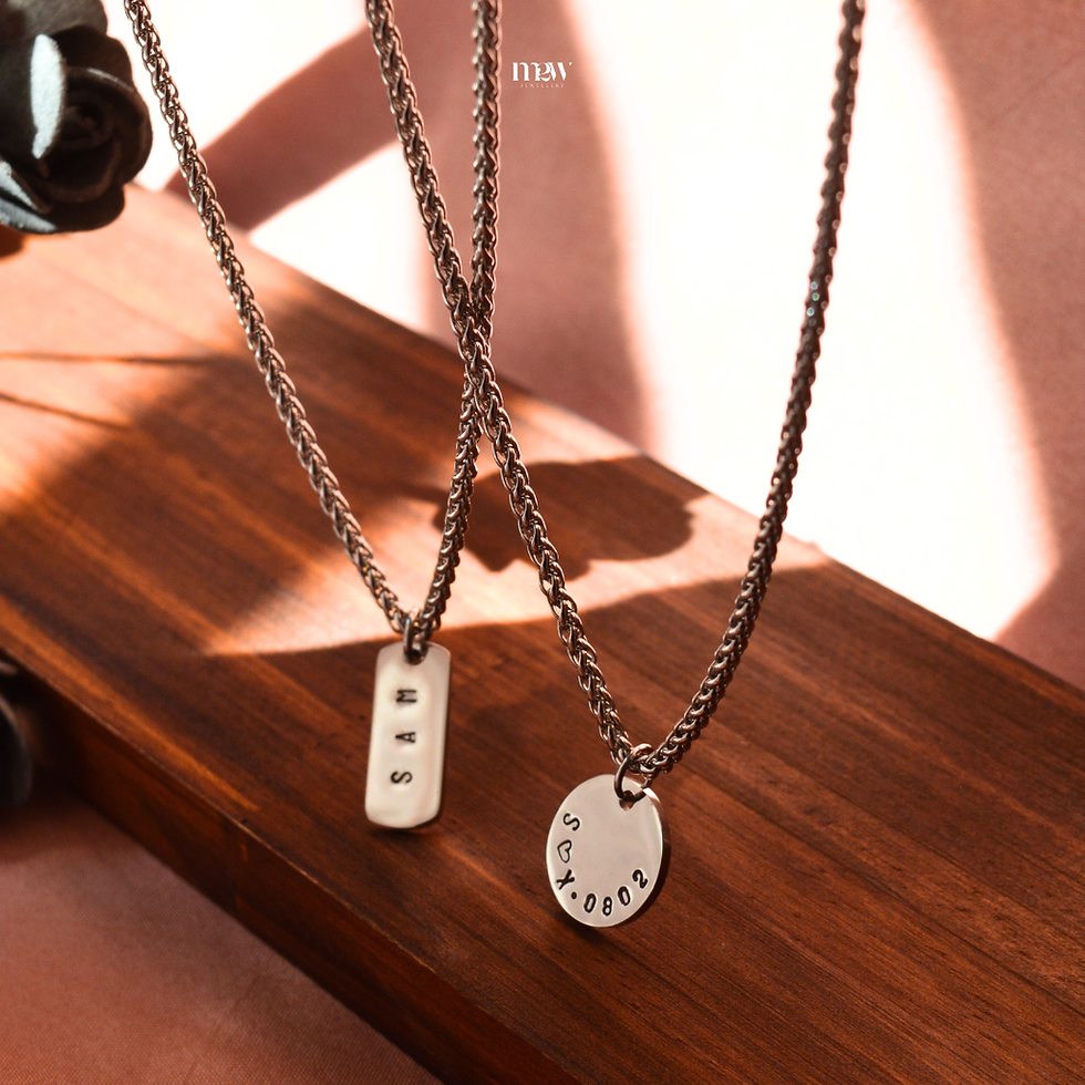 Thumbnail: Stainless Steel 2.5mm Coolguy Necklace + Handstamped Pendant