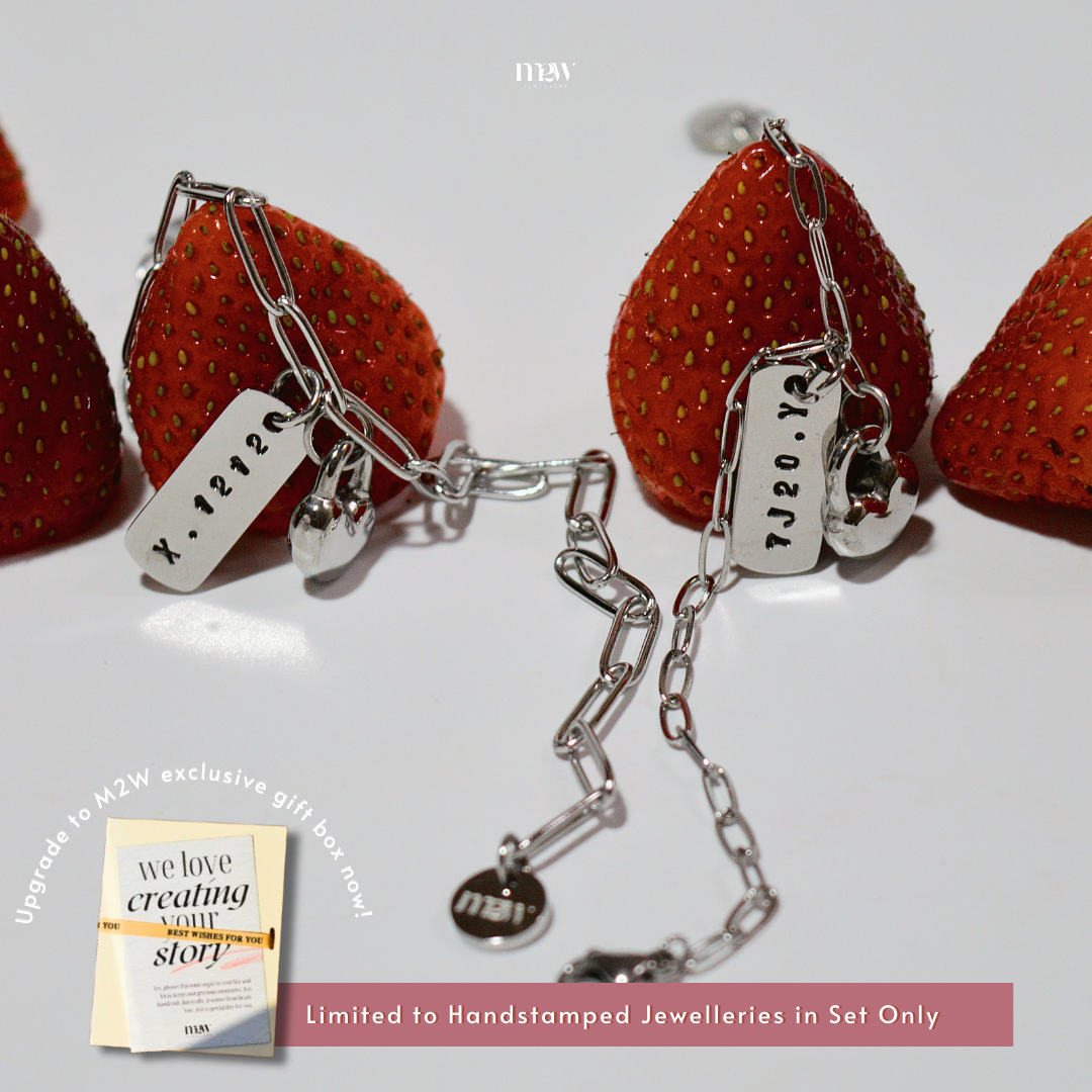 Stainless Steel Love Lock Couple Bracelets+ Handstamped Pendant