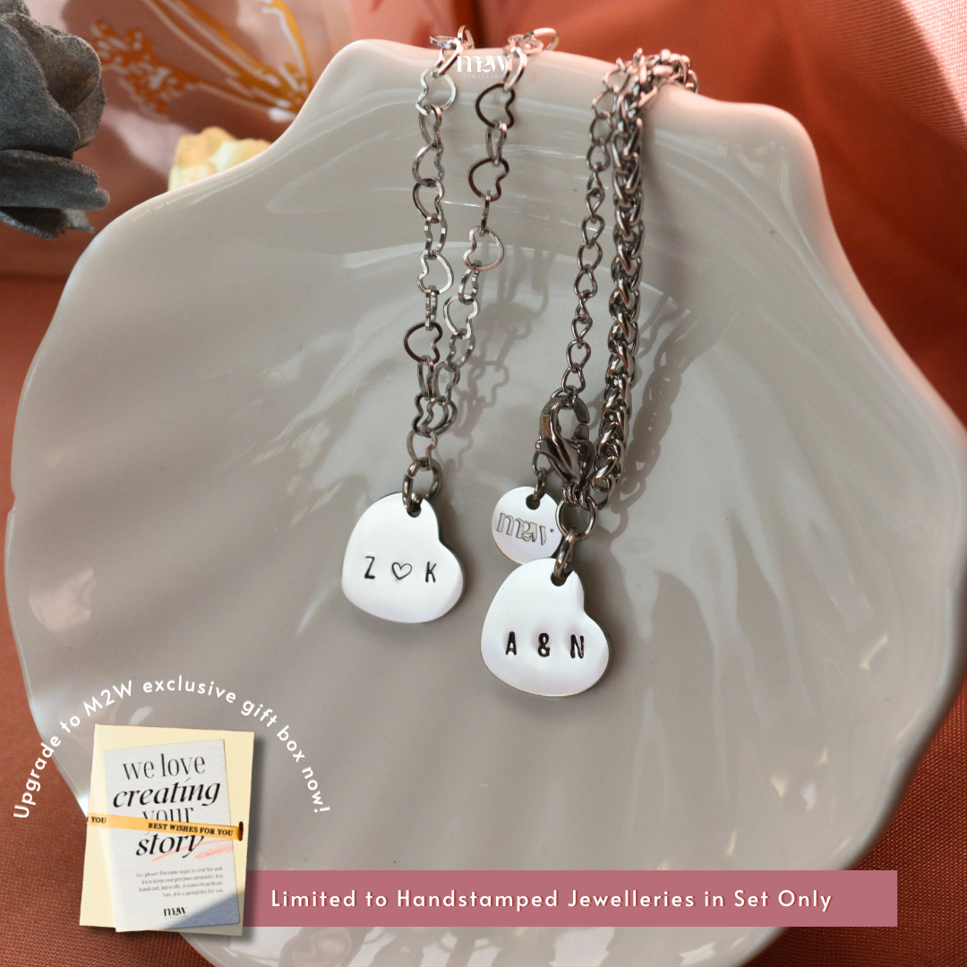 Stainless Steel Love Link Bracelet & Coolguy Bracelet + Handstamped Pendant