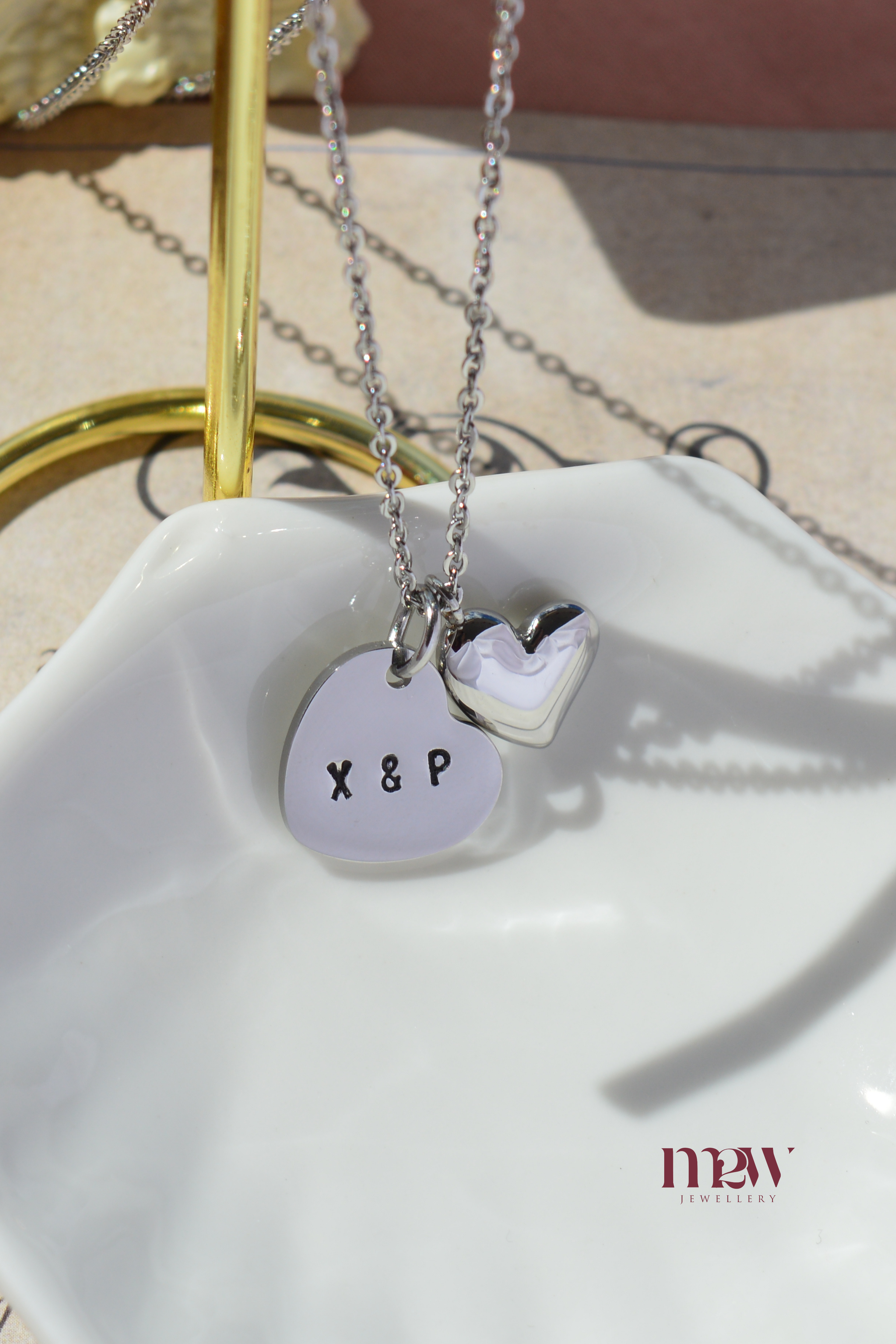 Stainless Steel My Love Necklace + Heart Shaped Handstamped Pendant | SILVER