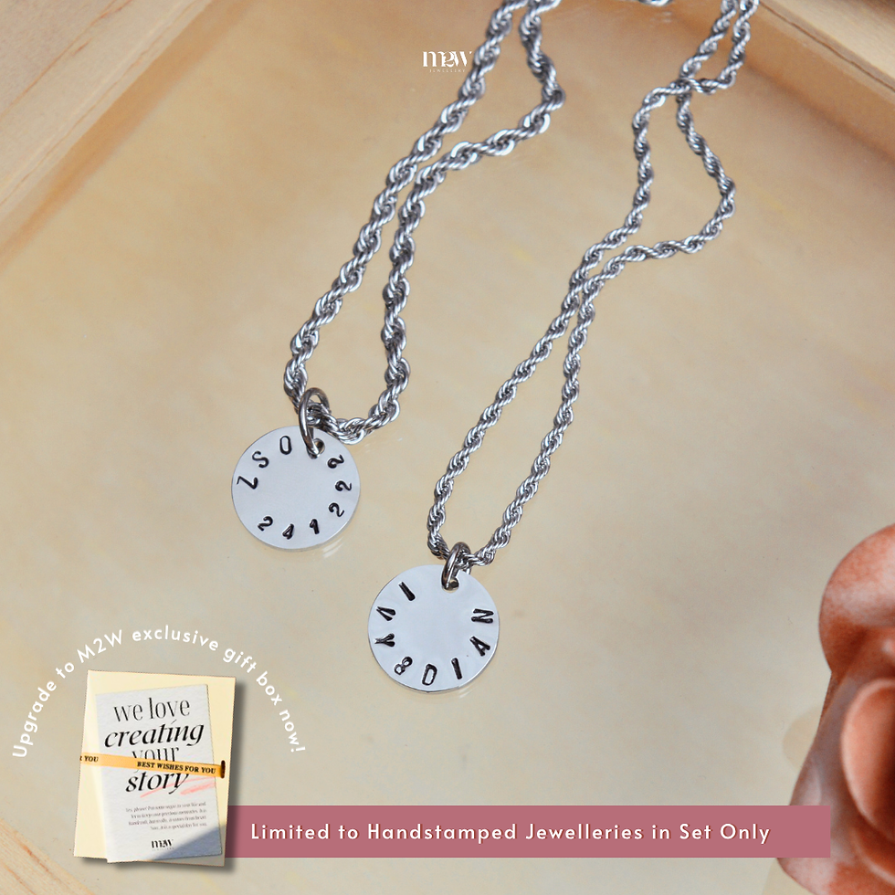 Stainless Steel Twisted Thick & Thin Necklace+ Handstamped Pendant: Round shaped