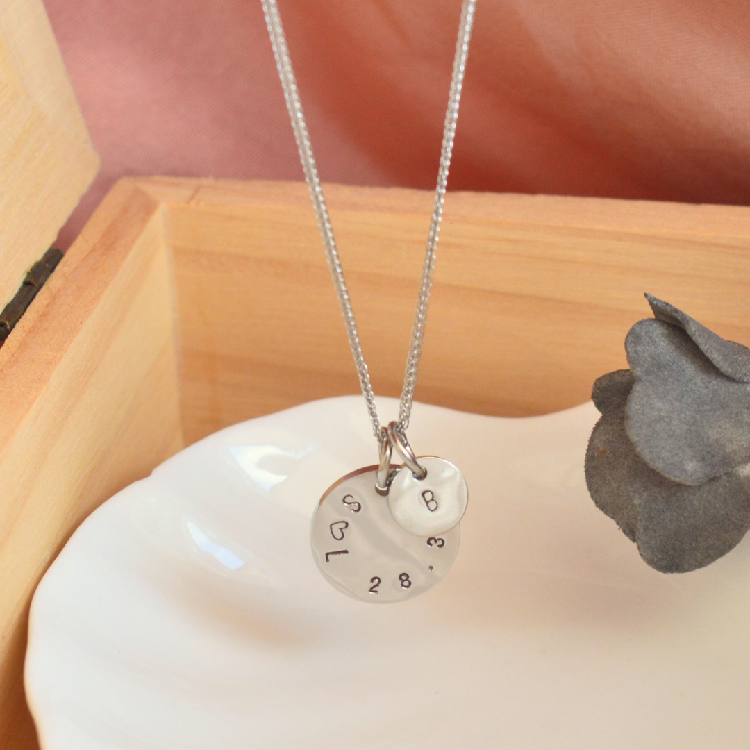 Stainless Steel 1.5mm Chopin Chain Necklace + Handstamped Pendant (mix)