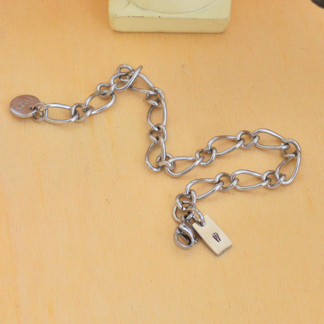 Stainless Steel Bamboo Chain Bracelet + Mini Handstamped Pendant