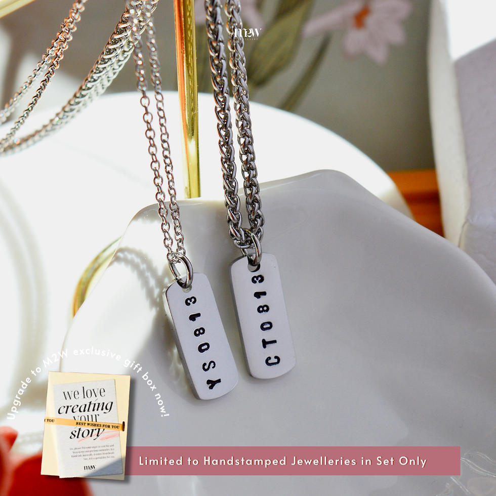 Stainless Steel Thick & Thin Chain Necklace + Bar Shaped Handstamped Pendant