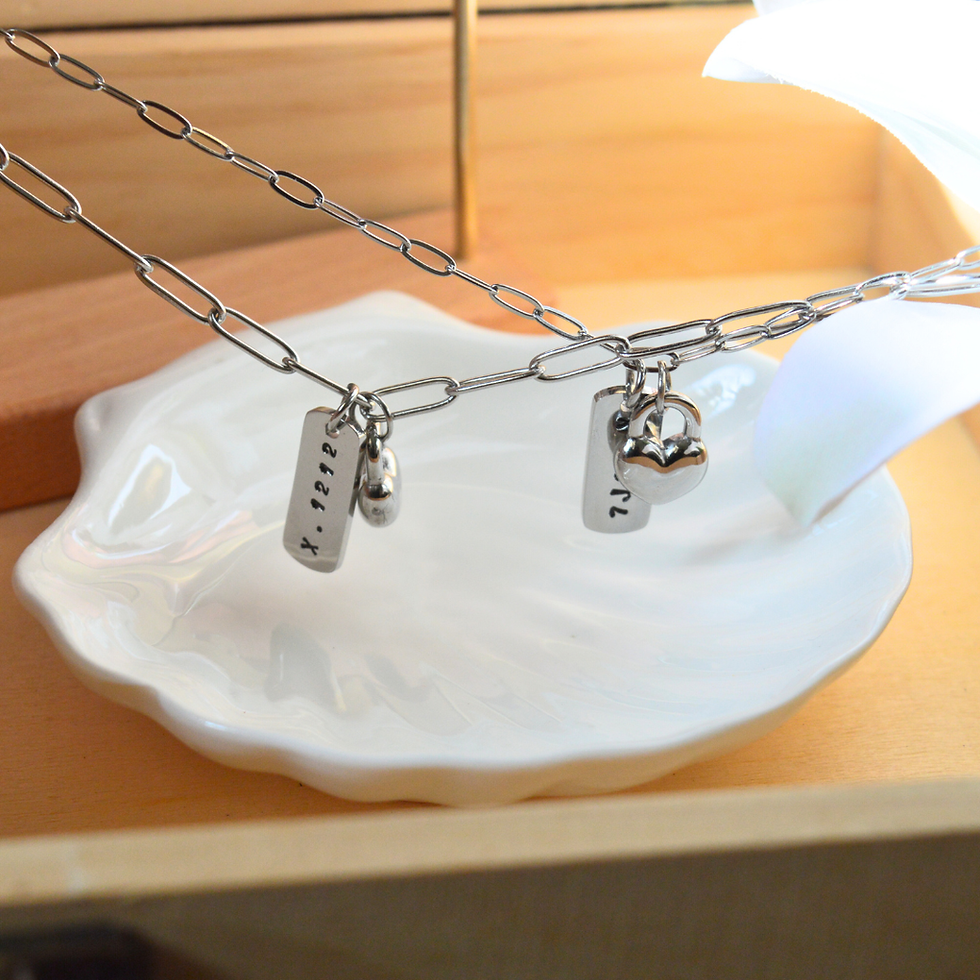Thumbnail: Stainless Steel Love Lock Couple Bracelets+ Handstamped Pendant