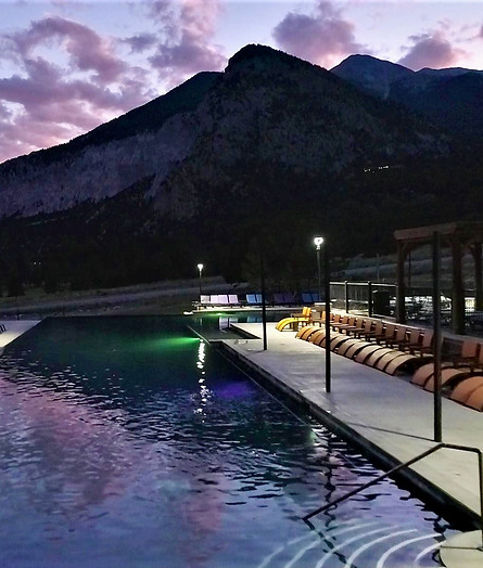 Infinity pool at night at Mt. Princeton Hot Springs Resort