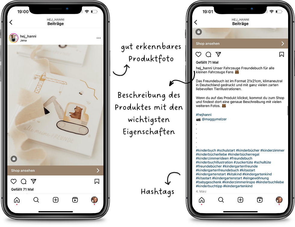 Grafik eines Handys mit einem Instagram Feed, der zeigt, was im Feed als Posts gepostet werden soll.