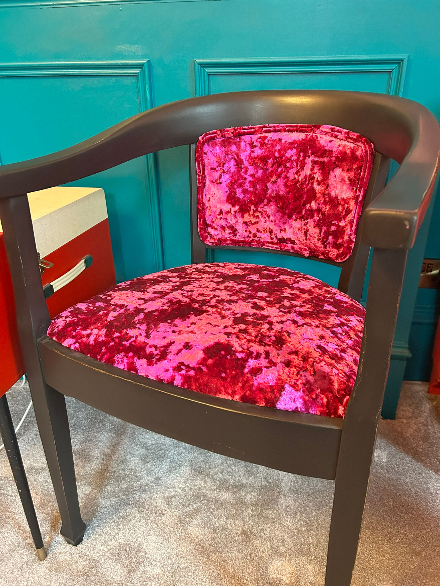 Oak and Velvet Tub Chairs