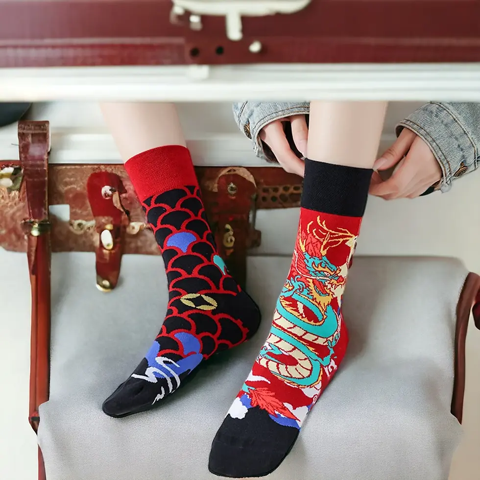 Thumbnail: Chinese Dragon - Colorful Fashion ODD Socks Unisex Crew Socks UK 5-10
