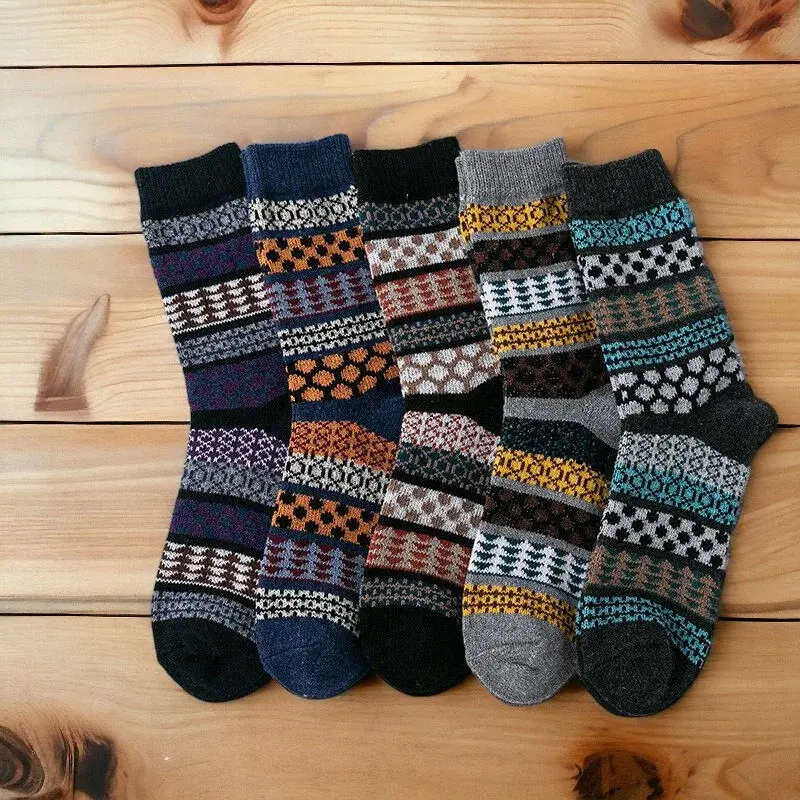Thumbnail: 5 Pairs Winter Wool Ethnic Style Socks UK 6-9
