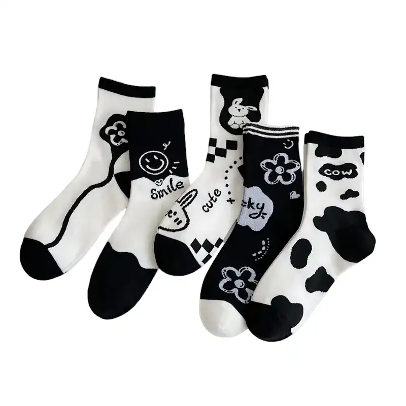 5 Pairs Funny White Black Cotton Socks UK 4-7