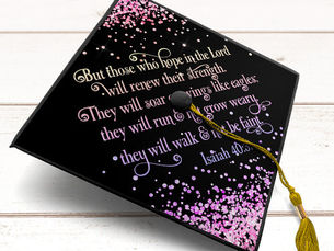 Best Price! Rainbow Glitter Christian Bible Verse Isaiah 40 Graduation Cap Topper