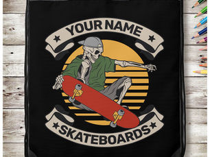 Big Deals! Personalized Skateboard Nose Grab Skeleton Skater Drawstring Bag