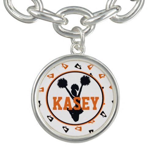 Top 10! Orange and Black Megaphones Cheerleader Charm Bracelet