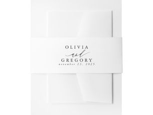 Review White Minimal Modern Wedding Invitation Belly Band