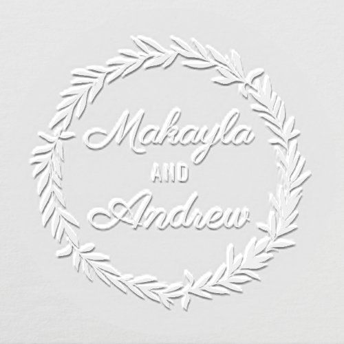 Review Botanical Laurel Wreath Bride and Groom Wedding Embosser