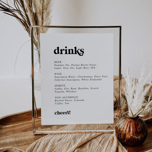 Top 10! Modern Black Typography Wedding Drinks Menu Sign