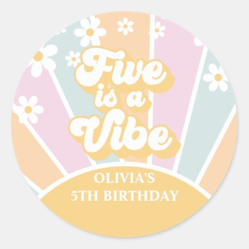 Best Price! Five is a Vibe pastel Retro Sunshine daisy boho Classic Round Sticker
