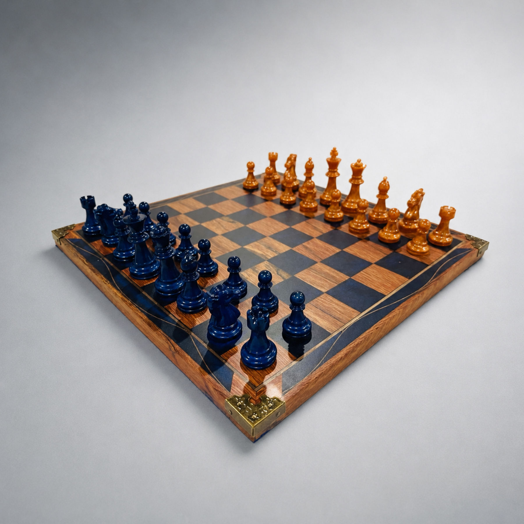 Handcrafted Amber & Midnight Blue Luxury Chess Set
