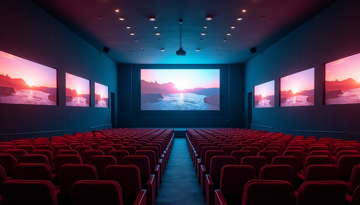 High angle view of a ScreenX theater showing side wall projections