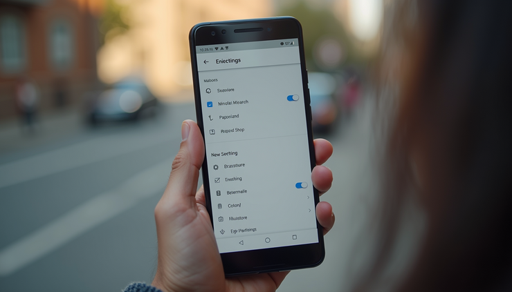 High angle view of Google Pixel phone showing updated settings menu