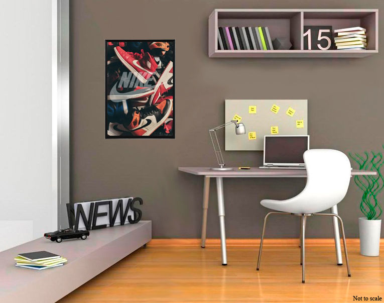 Nike trainers wall art on bedroom wall
