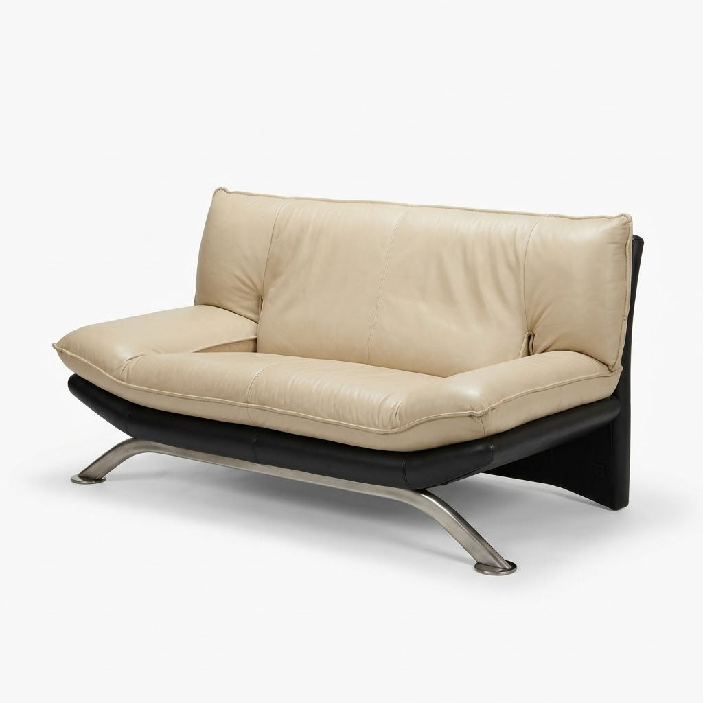 1980s Post Modern Italian leather loveseat by Nicoletti Salotti