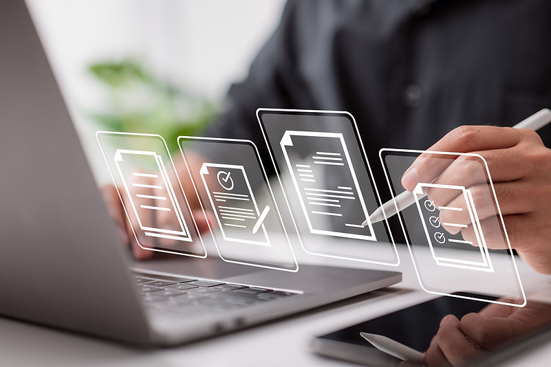 Paperless workplace idea, e-signing, electronic signature, document management. A business