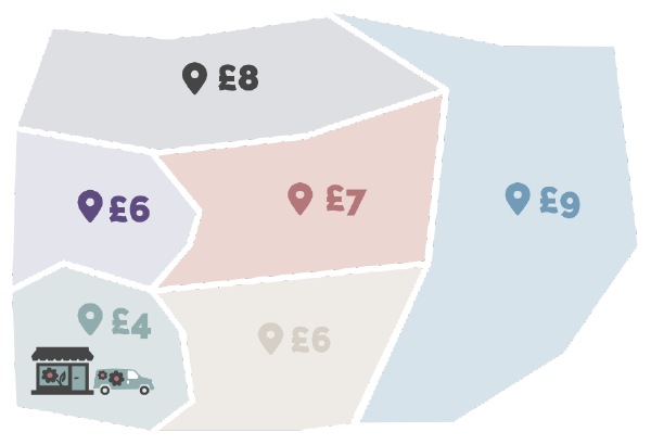 Image of local delivery pricing based on area.