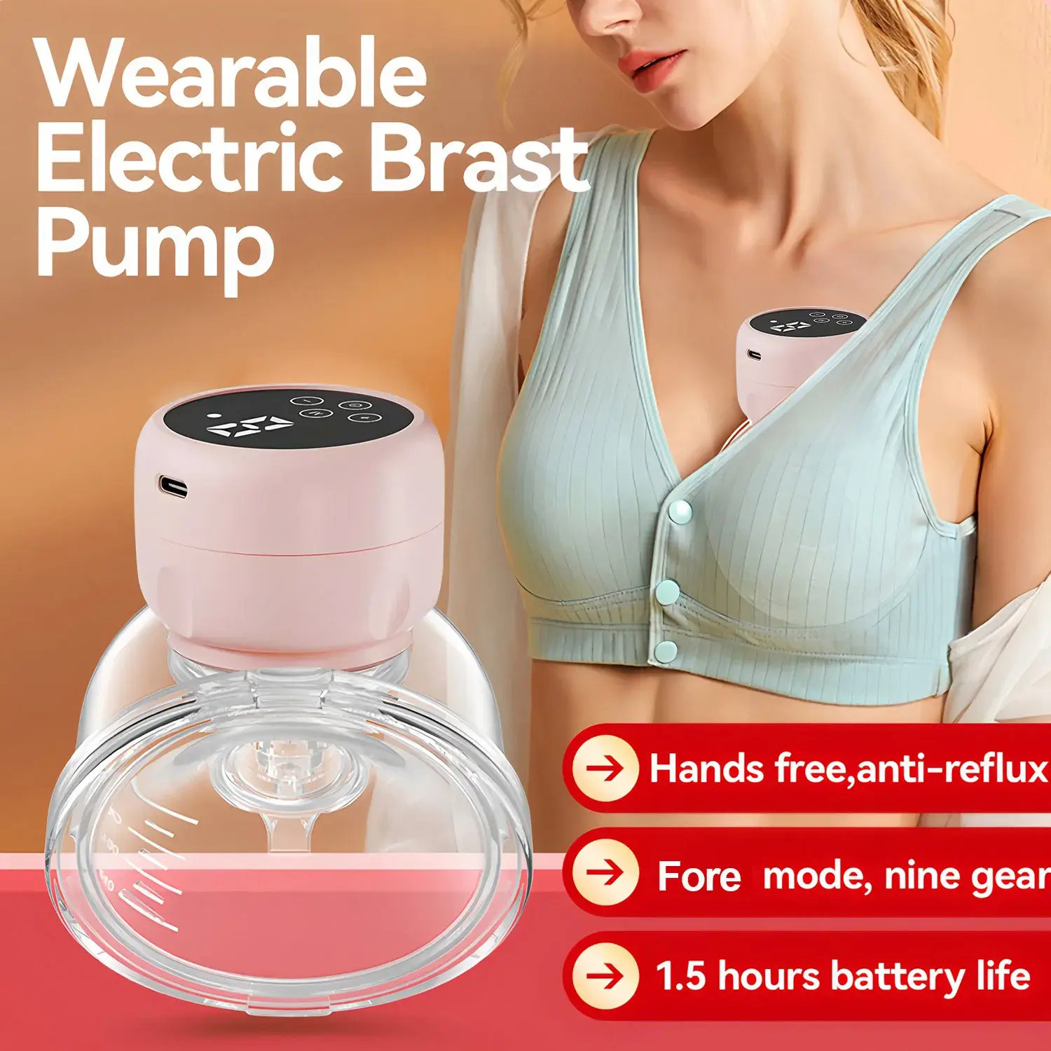 Wearable Electric Breast Pump Hands Free Smart Suction Milking Machine Wearable