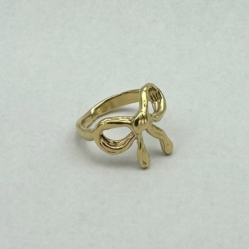 Thumbnail: Gold-plated ring featuring a delicate ribbon bow design, displayed on light background