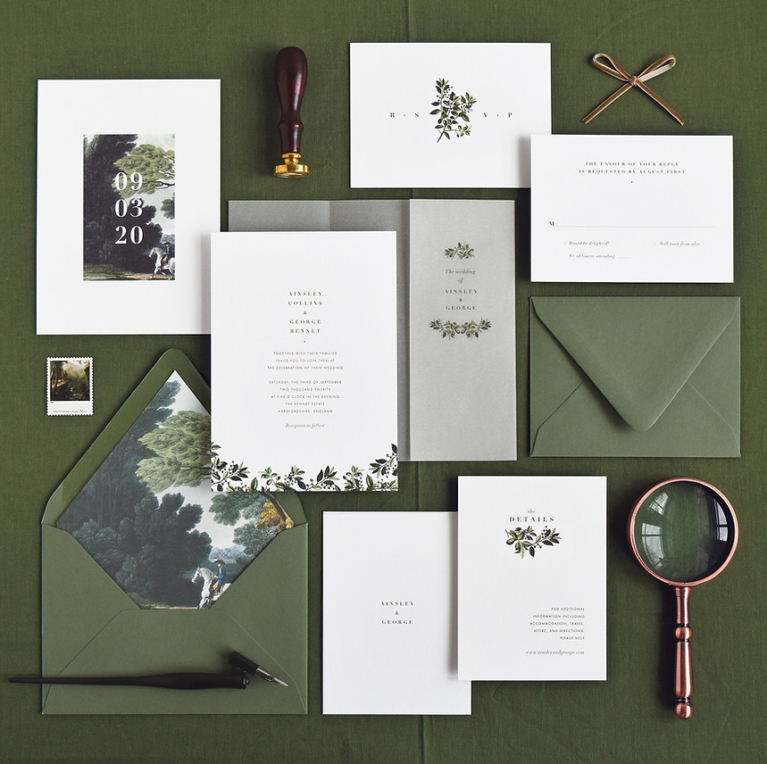 vintage wedding invitation, greenery, minimal, foliage, classic wedding, garden