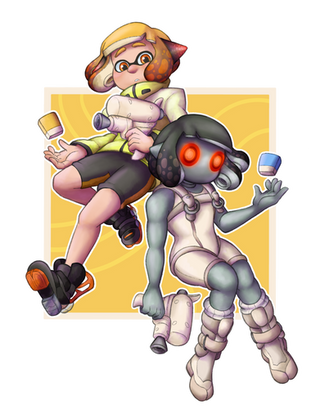 Agent 4 and Robot Agent 4, against a yellow background, personal work.