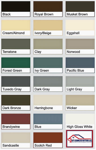 Color chart for gutters currently available