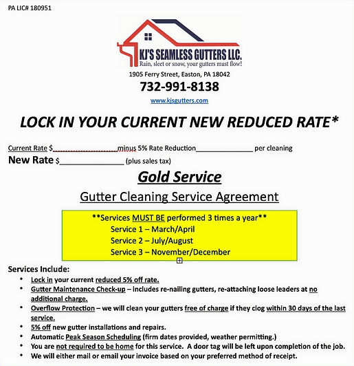 KJ's Gutters Gold Service Agreement cleanings three times a year