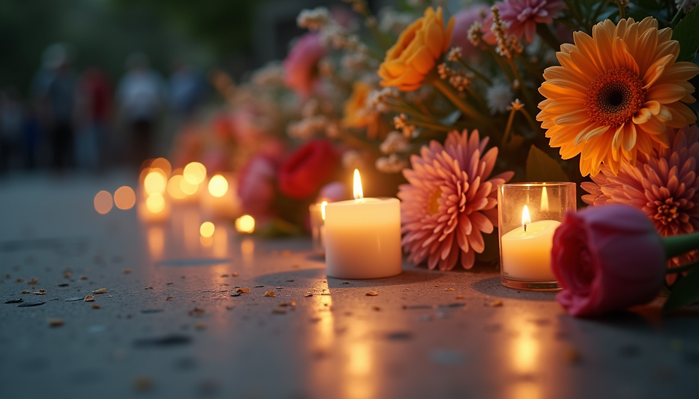 Candles and flowers laid out at memorial service