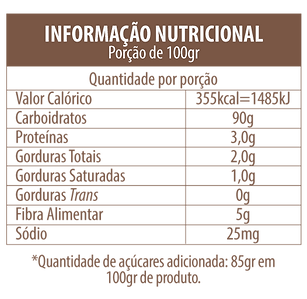 Informação Nutricional - Achocolatado Orgânico