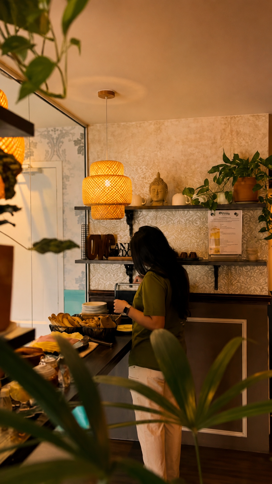 Café da manhã Vivaz 4 com moça se servindo