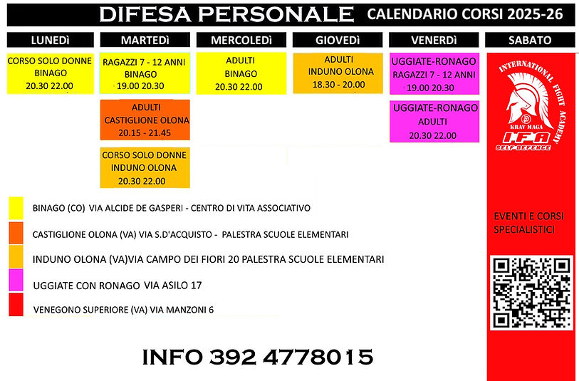 I nostri corsi di difeda personale orari e luoghi